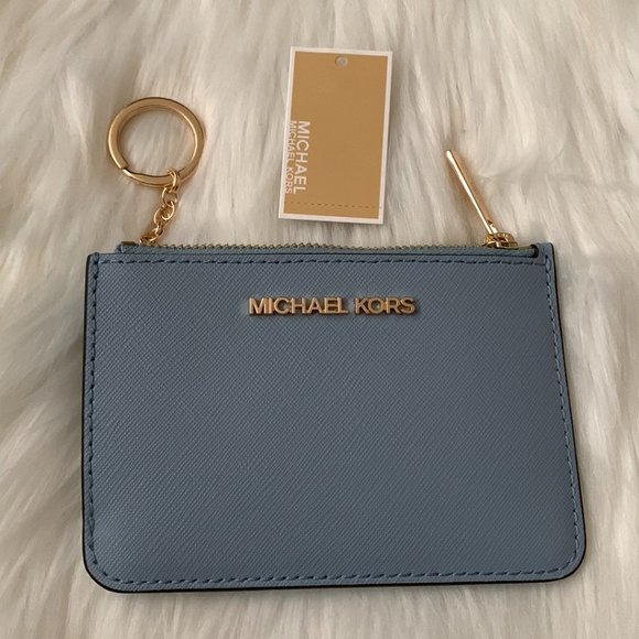 MICHAEL KORS Saffiano Leather Coin, Card, Key Wallet in Pale Blue - Picture 1 of 2